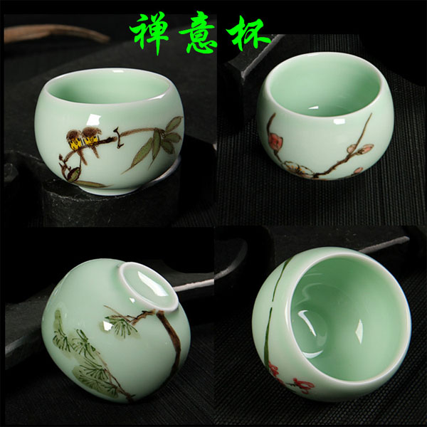 5Cgo 40154909182 龍泉青瓷手繪茶杯功夫茶杯普洱茶杯品茗杯小茶杯功夫茶具整套 六個杯  LAY02100