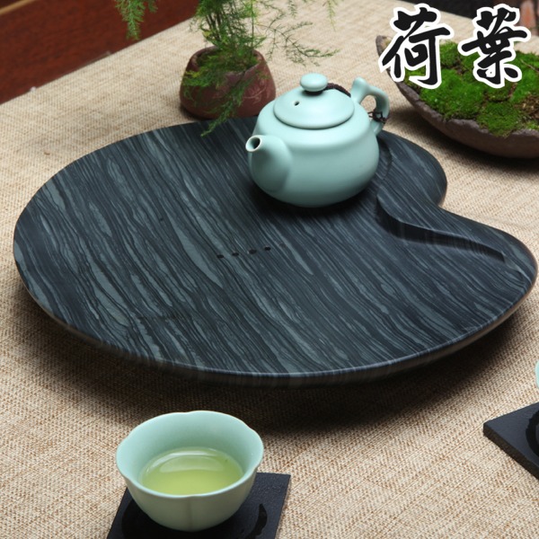 5Cgo 520538332073 綠檀木紋石玉石茶臺烏金石茶盤功夫泡茶圓形年輪太極茶船茶具品茗 35cm AGL99300