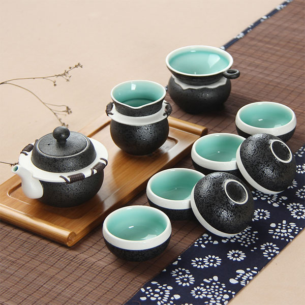 5Cgo 44518583301 功夫茶具青瓷茶具公道杯品茗杯陶瓷泡茶壺茶漏茶杯喝茶品茶手繪整套茶具 雪花釉 LAY99000