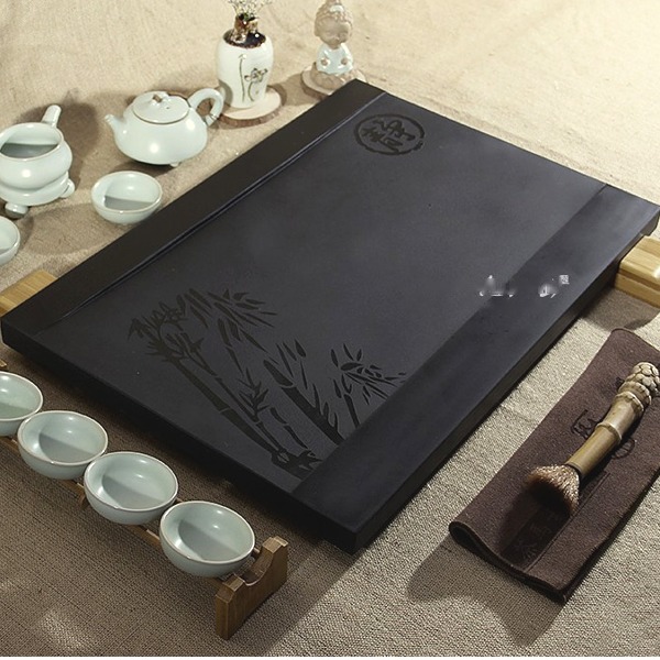 5Cgo 41078263786 靜竹天然整塊烏金石茶盤黑金石石頭茶盤石茶臺茶海茶盤泡茶品茗多種尺寸 60*37 AGL87300