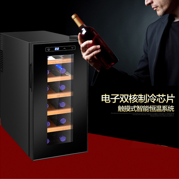 5Cgo 40517290708 電子恒溫紅酒櫃家用實木12支冰吧觸摸屏風冷茶葉雪茄冷藏置酒櫃酒店酒吧LED顯示不鏽鋼-橡木層架 CHX31500