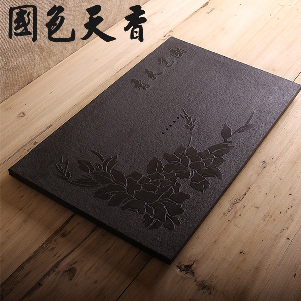 5Cgo 52114596142 國色天香荷塘烏金石茶盤黑金石石頭茶盤石茶臺茶海泡茶品茗多種尺寸 53*37cm AGL88300