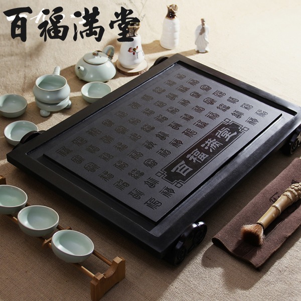 5Cgo 36806210405 百福百家姓烏金石茶盤黑金石石頭茶盤石茶臺茶船泡茶品茗多尺寸 53*37cm AGL05300 