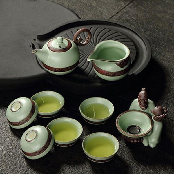 5Cgo 44741998094 汝窯茶具開片功夫茶具套裝整套茶壺蓋碗高檔可養禮品茶具陶瓷茶具茶漏養生壺   LAY67200