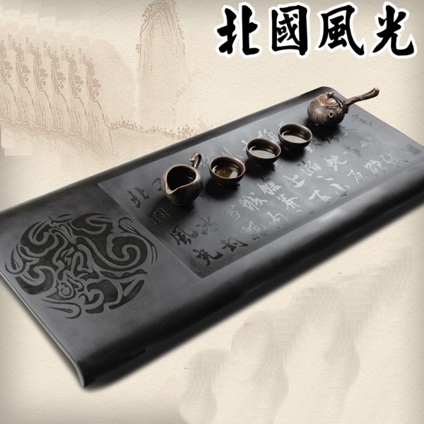  5Cgo 520216541212 北國風光烏金石茶盤黑金石石頭茶盤石茶臺茶船泡茶 多尺寸 60*25cm AGL89600
