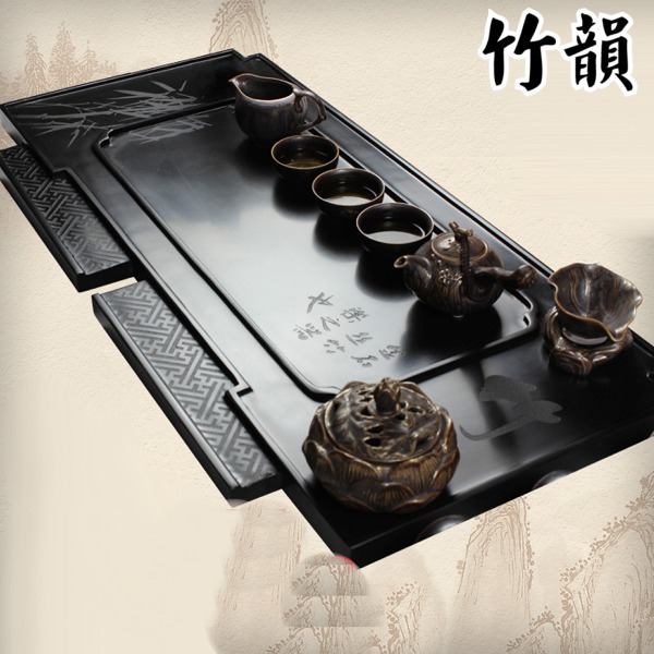  5Cgo 520216541212 竹韻節節高升烏金石茶盤黑金石石頭茶盤石茶臺茶船泡茶 多尺寸 80*35cm AGL88900
