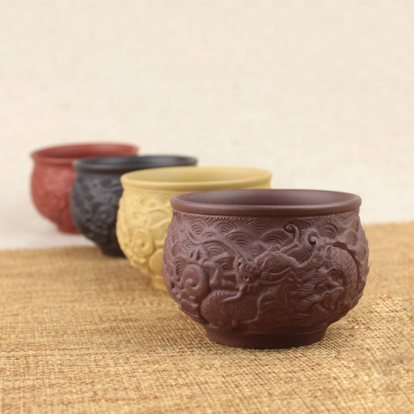 5Cgo 23356980053 宜興紫砂壺紫砂小杯茶碗小浮雕龍紋品茗杯泡茶杯隨手杯茶文化茶道 六個杯  LAY02200