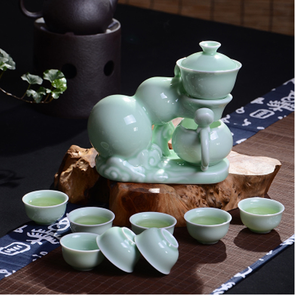 5Cgo 44724912737 青花瓷整套功夫茶具龍泉青瓷全自動高檔茶具創意茶漏泡茶杯招財葫蘆  LAY50200