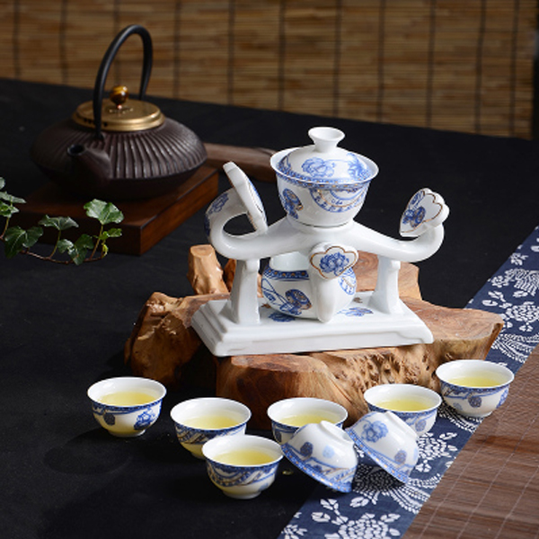 5Cgo 44724912737 高檔青花瓷整套功夫茶具龍泉青瓷全自動茶具創意茶漏泡茶杯喝茶蓋碗品杯  LAY15100