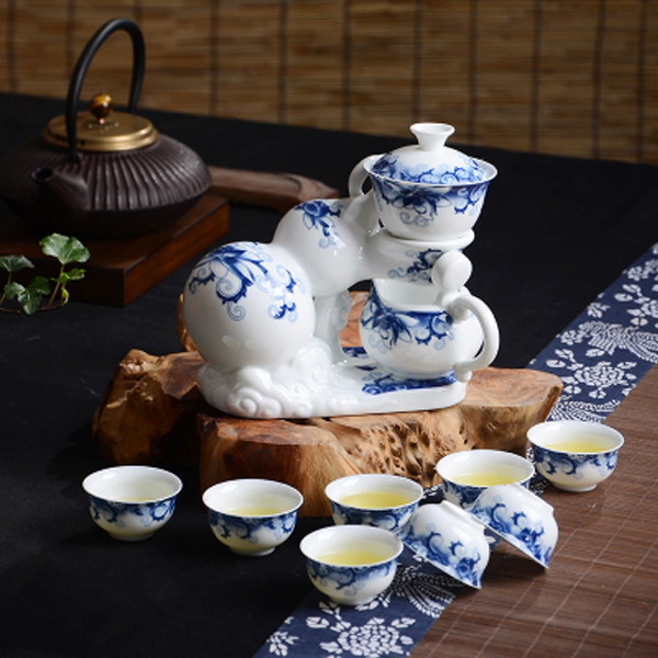 5Cgo 44724912737 高檔青花瓷整套功夫茶具龍泉青瓷全自動茶具創意茶漏泡茶杯喝茶蓋碗品杯  LAY26100