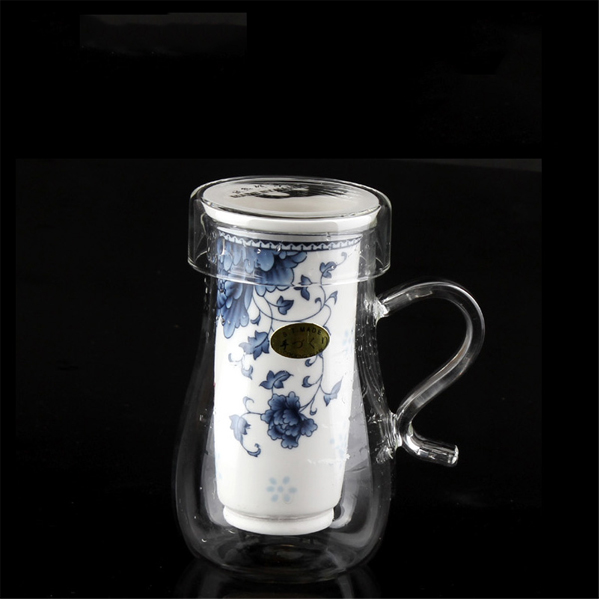 5Cgo  16038726426 陶瓷玻璃茶具琉璃手柄茶具青花瓷內膽紅茶泡茶器泡茶壺馬克杯 300ML  LAY23000
