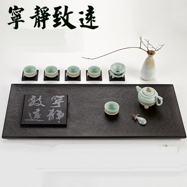 5Cgo 18757154270 寧靜致遠 烏金石茶盤黑金石石頭茶盤石茶臺茶船泡茶茶壺品茗多種尺寸 60*30cm AGL64400