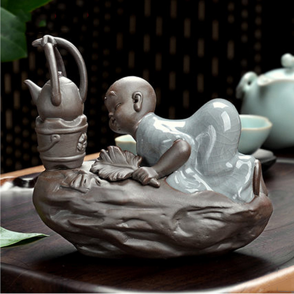 5Cgo 27157360199 茶寵擺件茶具配件套裝茶道茶玩哥窯汝窯蘊香茶趣茶盤配飾蹲地小和尚  LAY69000