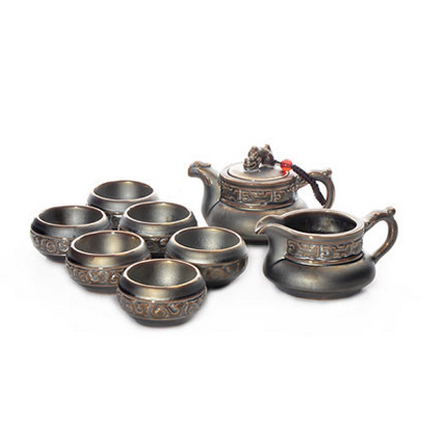 5Cgo 44322717037 田禾窯仿古銅功夫茶具套裝鐵鏽釉窯變茶壺蓋碗茶杯整套泡茶碗喝茶杯  LAY40500
