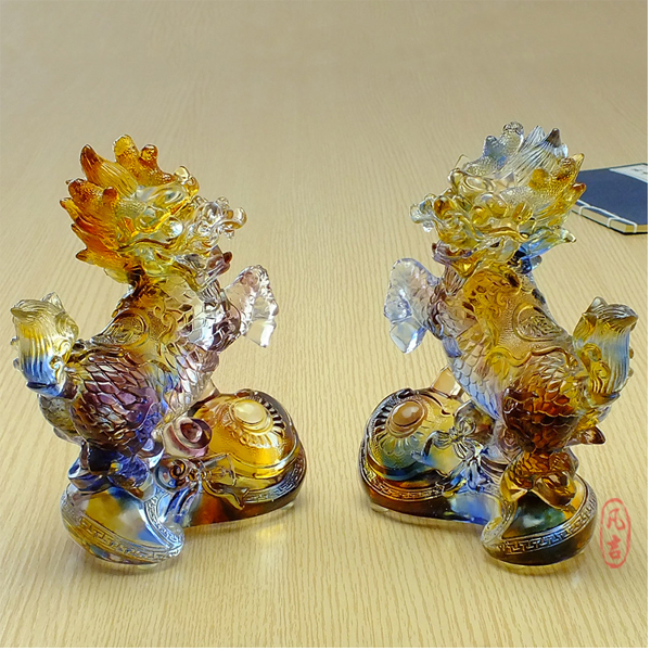 5Cgo 19154665911 琉璃工藝品琉璃喬遷搬家禮品 鎮宅辟邪招財麒麟擺件辦公桌擺飾一對 附禮盒  GSX29910