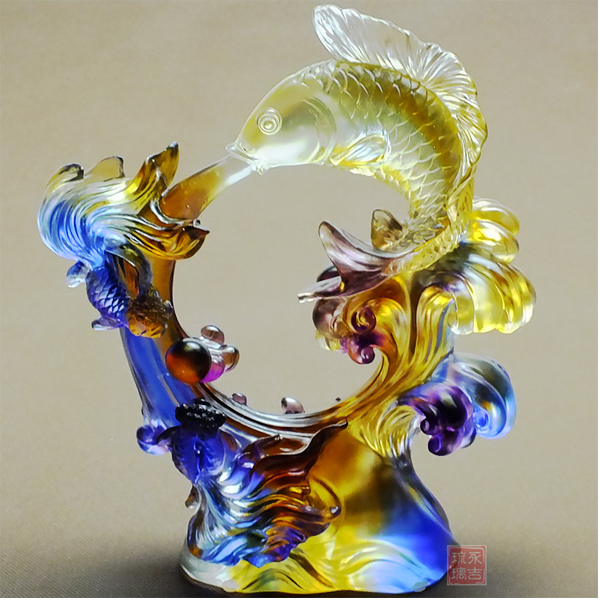 5Cgo 38355684738 琉璃工藝品開業禮品招財琉璃大擺件魚 祥和豐登家居喬遷擺件 附禮盒  GSX68810