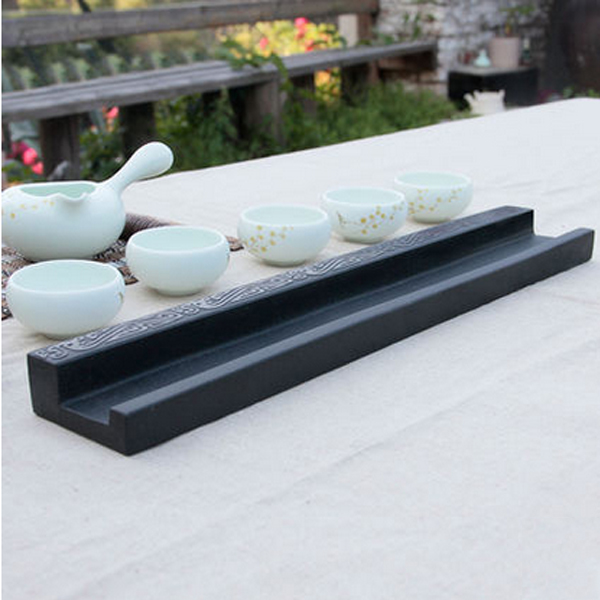 5Cgo 45636501819 天然烏金石石材功夫茶具杯架茶具架茶具配件茶托晾杯架黑金石茶盤茶配 40*7cm  LAY88100