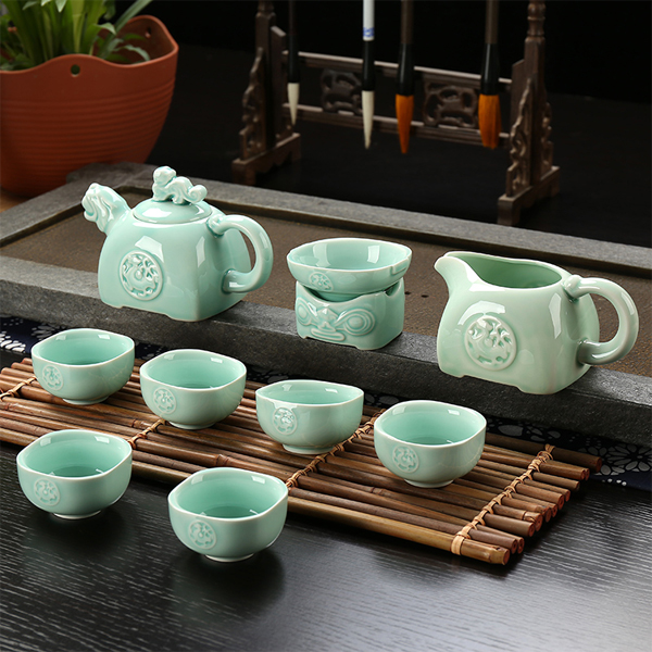 5Cgo 43663364277 龍泉青瓷茶具套裝茶壺茶杯功夫整套茶具套裝陶瓷功夫茶幾定窯泡茶碗 10件套  LAY76000