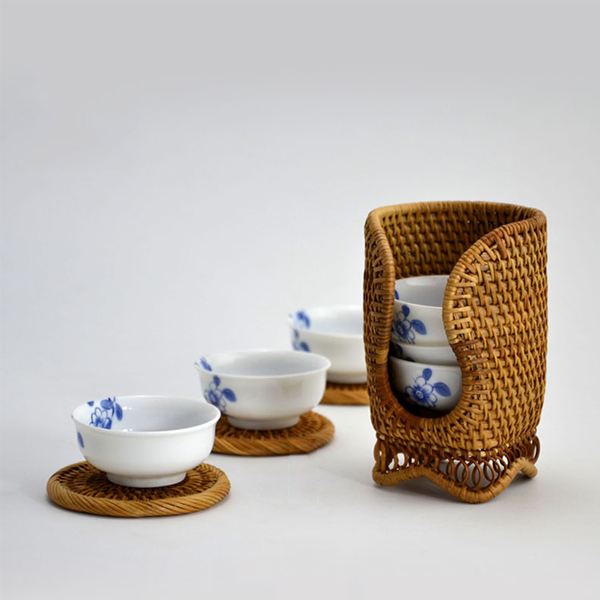 5Cgo 520369305054 功夫茶具仿古杯套竹編茶杯籠杯簍藤編品茗杯收納茶碗杯套竹制主人杯   LAY98000