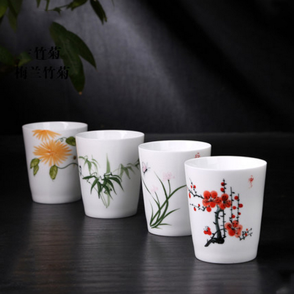 5Cgo 40883038012 景德鎮青花瓷日式功夫茶具茶杯白瓷品茗杯子陶瓷茶盞紅茶骨瓷瓷杯 四個杯  LAY67000