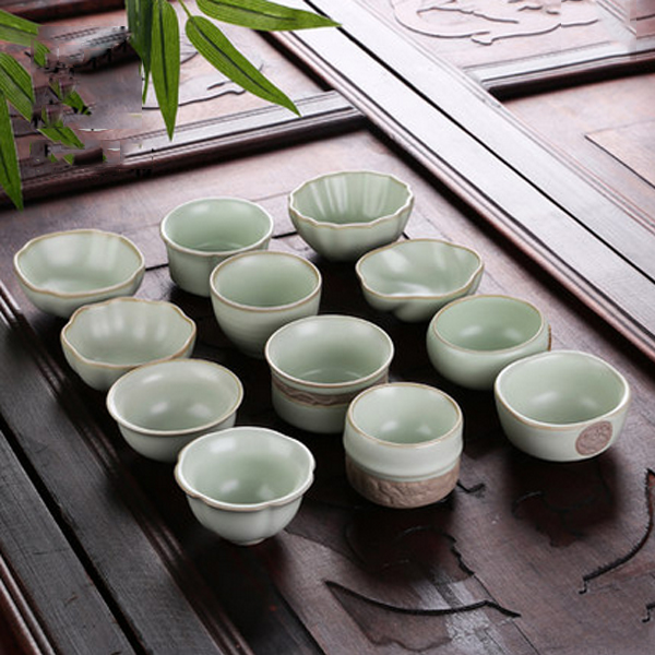 5Cgo  40432059731 汝窯開片功夫茶具主人陶杯小茶杯品茗杯子陶瓷茶盞個人紅茶瓷杯單杯 十個杯  LAY99000