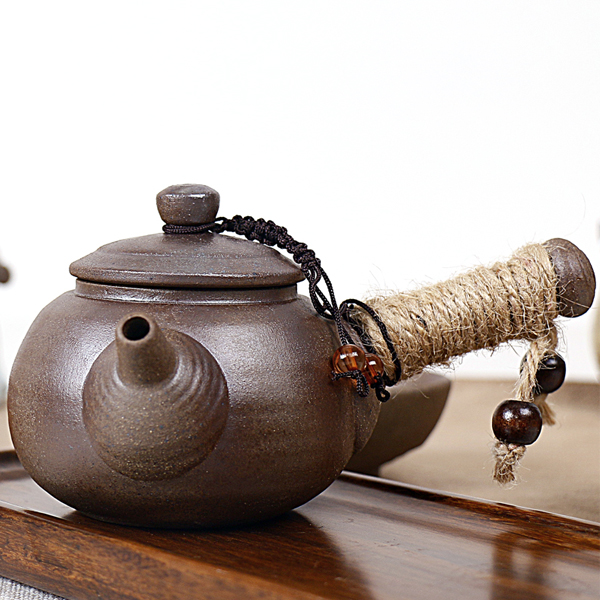 5Cgo 520105288489 粗陶日式茶器茶壺手抓陶瓷茶具粗陶壺功夫仿柴燒窯變單品側把壺燒水壺   LA86000