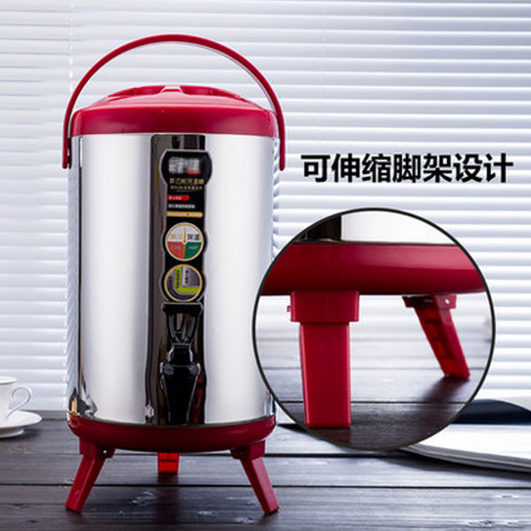 5Cgo 521998599256 商用保溫奶茶桶大容量不鏽鋼開水桶保溫桶豆漿桶果汁桶帶龍頭茶桶24小時保溫食堂餐廳飯店18L CHX92100_紅色