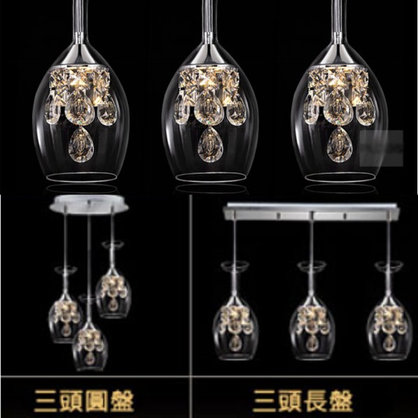 5Cgo  38546924118 LED水晶吊燈餐廳燈三頭現代簡約臥室燈飾歐式燈客廳燈具餐廳吊燈-三頭圓盤/長盤 LKM94300_三頭長盤