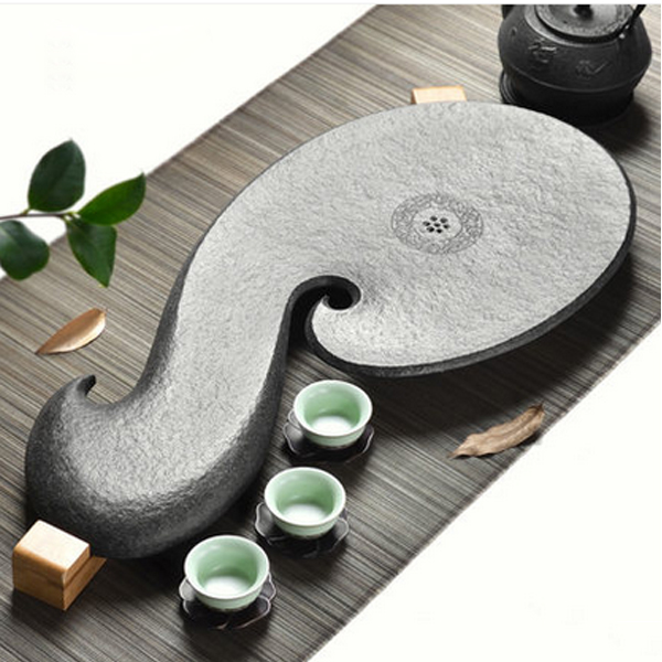 5Cgo 36810091187 石頭茶盤功夫茶具烏金石茶台托盤火燒石琵琶茶海茶盤排水石材茶具 70*33cm  LAY18110