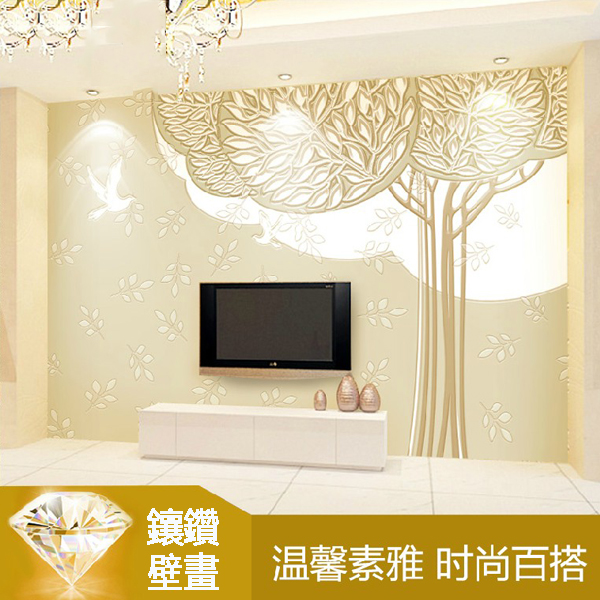 5Cgo 524210038253代訂金鑲鑽電視背景牆壁紙壁畫客廳現代無縫牆布3D立體大型壁畫酒店餐廳大堂走廊簡約起居室書房玄關壁貼 CHX84200