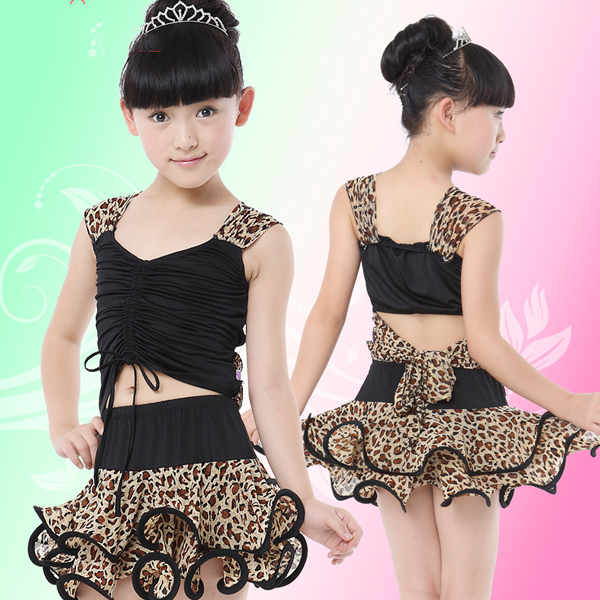 5Cgo 44109311676  拉丁舞服裝 女童少兒豹紋練功服套裝夏拉丁舞 童裝拉丁舞衣  GSX27000