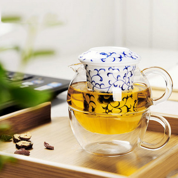 5Cgo 520402068358 耐熱玻璃茶具戶外旅行便攜茶具青花瓷一壺一杯快客杯分茶器過濾內膽茶杯  LAY83000