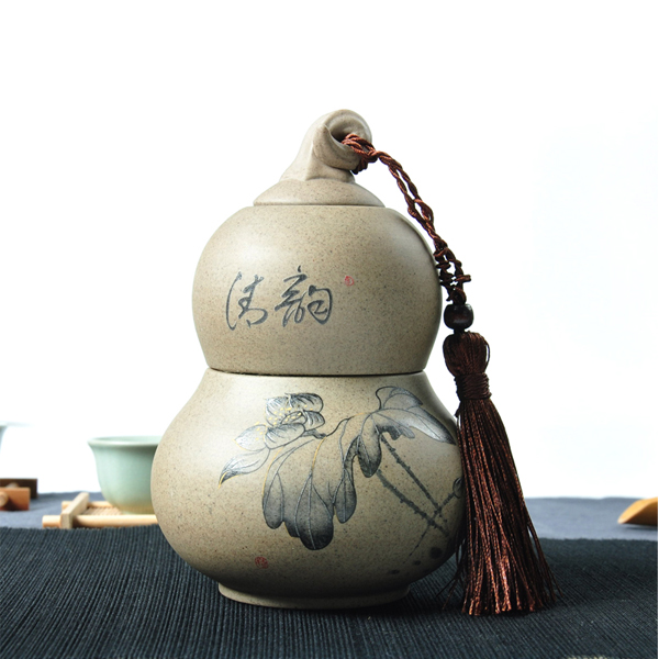 5Cgo  522057227744 粗陶茶葉罐陶瓷大號密封罐手工普洱茶葉罐複古葫蘆茶罐密封罐功夫茶具  LAY24000