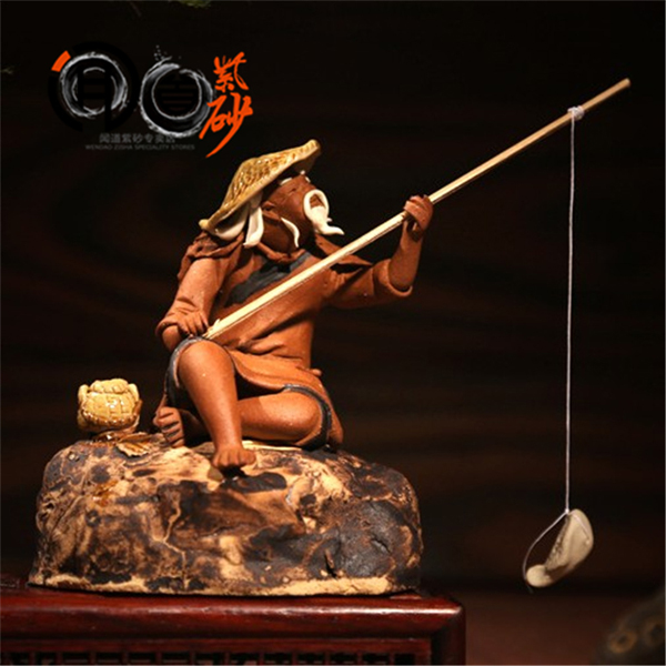5Cgo 45754873646 宜興紫砂茶寵人物姜太公小雕塑茶寵茶玩擺件創意居家擺件茶盤擺飾  LAY86000