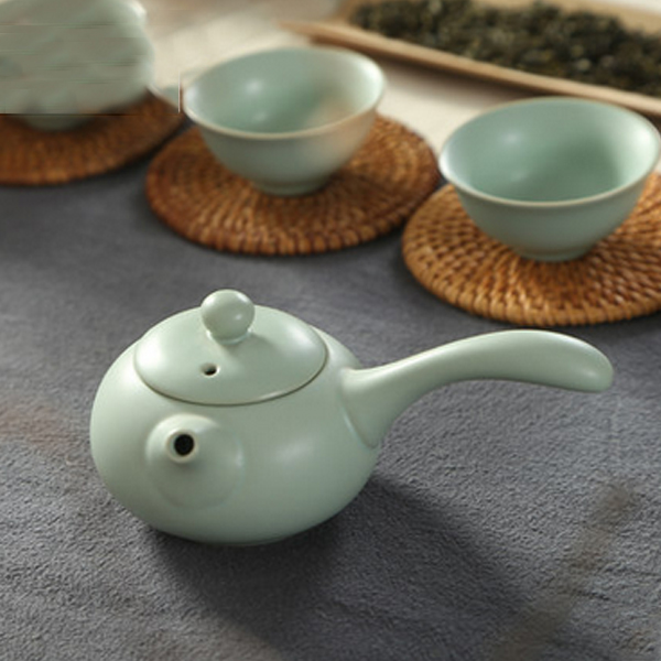 5Cgo 520382718524 汝窯茶壺側把壺汝窯開片可養泡茶壺陶瓷功夫茶具單壺手把壺茶壺配件   LAY85000