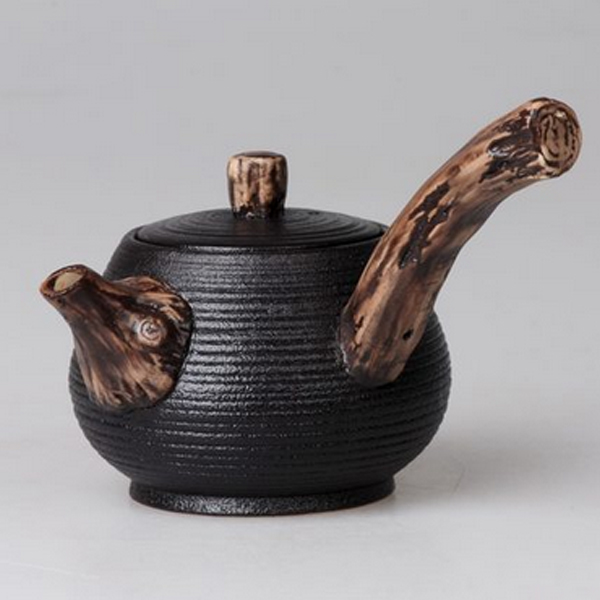 5Cgo   22316196857 日式茶壺粗陶茶壺陶土功夫茶具黑釉古樹根型側把壺燒茶壺泡茶壺150ml  LAY93000