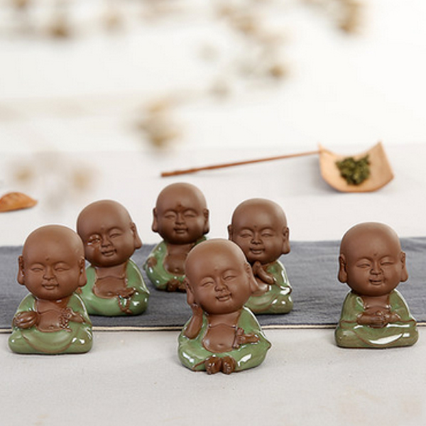 5Cgo   520913498251 哥窯茶寵紫砂茶具配件小和尚精品茶玩茶盤擺件汽車家居飾品創意小如來 六隻  LAY47100
