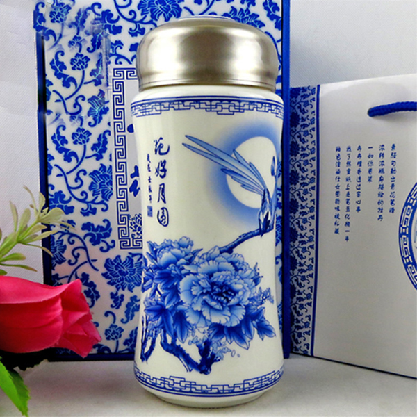 5Cgo 521194495959 陶瓷養生杯骨質瓷活水杯保溫杯青花瓷禮品杯男女士雙層內膽旅行杯  LAY23000
