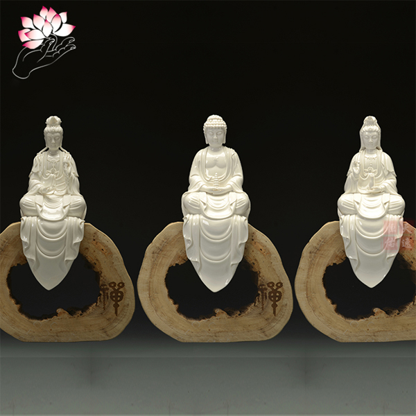 5Cgo 521715251586 西方三聖披坐根雕觀音大勢至菩薩阿彌陀佛佛像陶瓷垂下懸空婵擺件    LAY82400