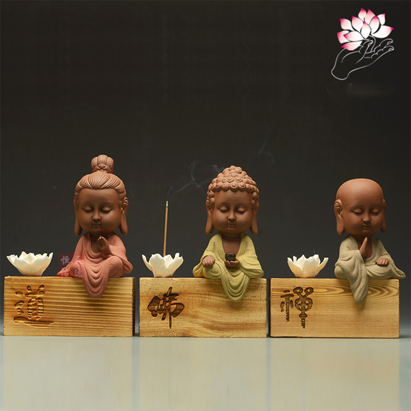 5Cgo  522548719994 Q版三聖佛阿彌陀佛觀音地藏王菩薩紫砂陶瓷香道坐根雕禅意小擺件香爐  LAY80100