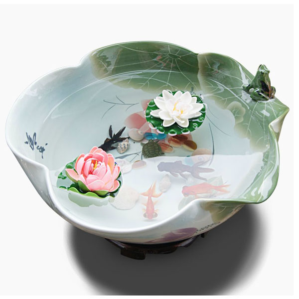 5Cg 8119917565 景德鎮陶瓷器金魚缸窯變色釉荷花盆水仙盆風水缸生態養殖大型景觀裝飾擺件酒店大堂招財擺設青蛙荷花小號 CHX80100