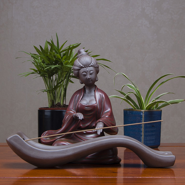 5Cgo  45114551651 紫砂撫琴仕女香座線香插香道用具家居裝飾工藝品擺件人物禮品茶盤配件 LAY58200