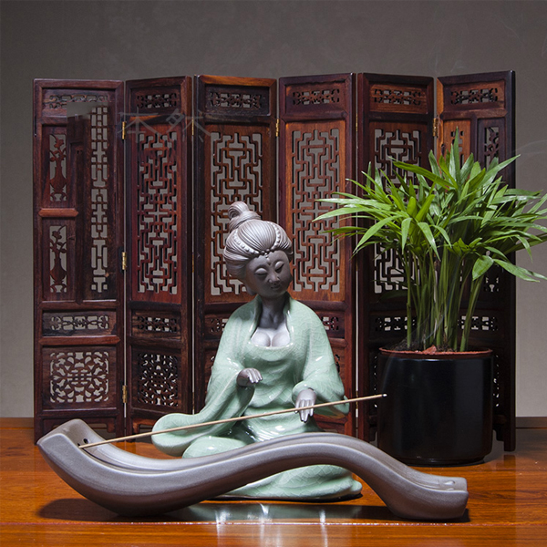 5Cgo 45114551651 紫砂撫琴仕女香座線香插香道用具家居裝飾工藝品擺件人物禮品茶盤配件  LAY61600