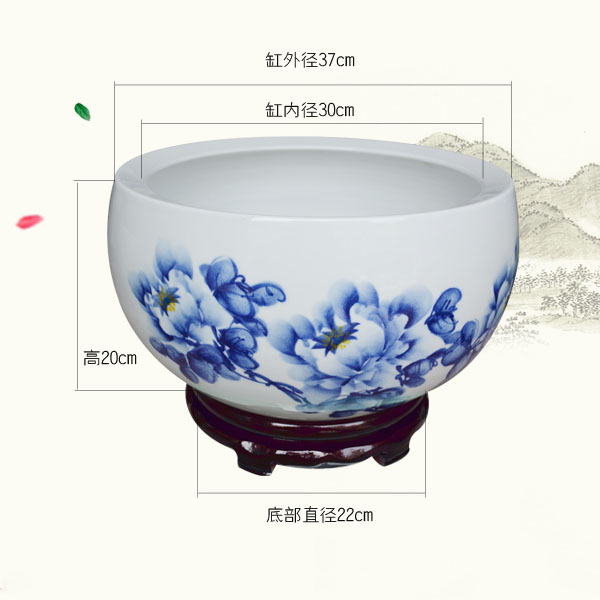 5Cgo 37721678390 景德鎮陶瓷魚缸烏龜盆陶瓷小魚盆裝飾缸烏龜缸酒店大堂庭院風水擺件擺設微景觀裝飾青花蝦趣牡丹 CHX85200