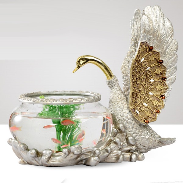 5Cgo 44204544415 天鵝湖客廳裝飾品家居飾品歐式水族小魚缸樹脂玻璃金魚收銀台門市咖啡廳擺飾 AGL86100
