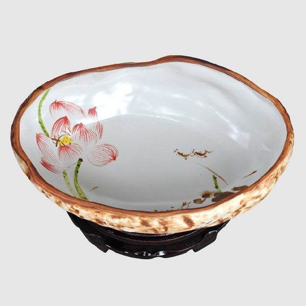 5Cgo 37561752970 景德鎮陶瓷金魚缸蓮花開荷花盆水仙盆風水缸兩色酒店大堂庭院風水擺件擺設微景觀裝飾擺設招財淺盆小號 CHX80100