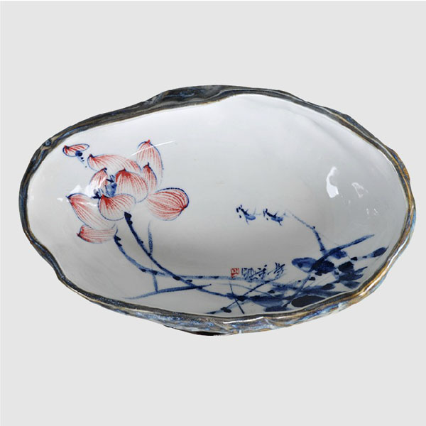 5Cgo 37561752970 景德鎮陶瓷金魚缸蓮花開荷花盆水仙盆風水缸兩色酒店大堂庭院風水擺件擺設微景觀裝飾擺設招財淺盆大號 CHX86100