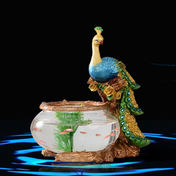  5Cgo 44204544415 孔雀客廳裝飾品家居飾品歐式水族小魚缸樹脂玻璃金魚收銀台門市咖啡廳擺飾 AGL80100