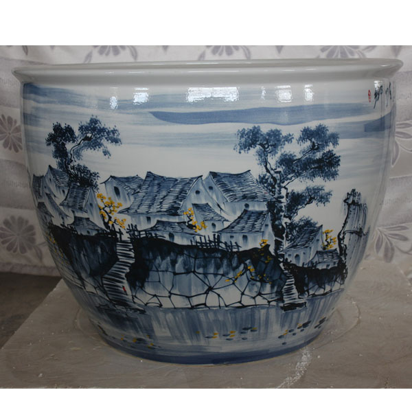 5Cgo 520383536028 景德鎮超大號全手工陶瓷魚缸花盆烏龜缸樹盆睡蓮缸酒店大堂辦公室風水魚庭院假山裝飾擺件裝飾復古花鳥山水 CHX00630