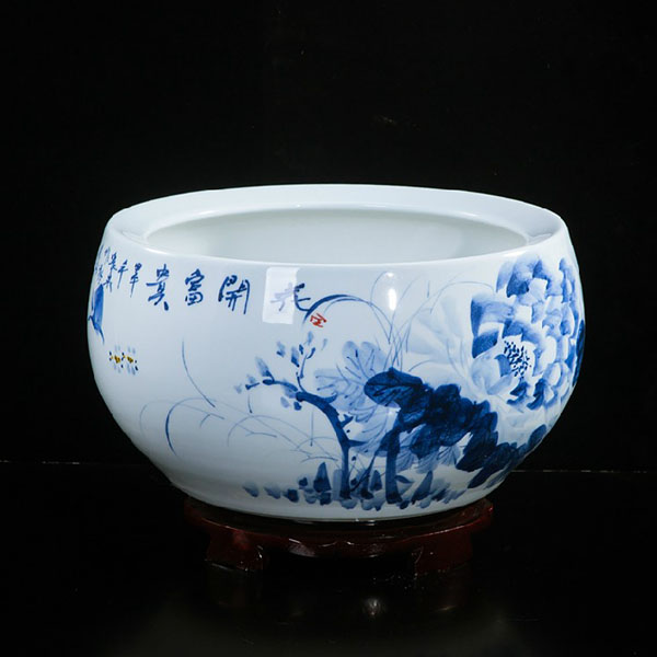 5Cgo 43615548009 景德鎮陶瓷手繪陶瓷魚缸聚寶盆烏龜缸青花色彩豔麗睡蓮缸酒店大堂辦公室風水魚招財庭院假山裝飾擺件裝飾復古花鳥山水 CHX86200